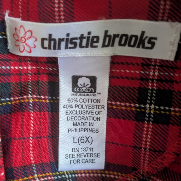 EUC...Vintage Smocked Tartan Plaid Christie Brooks Girls Dress Size L 6X - Picture 5 of 9